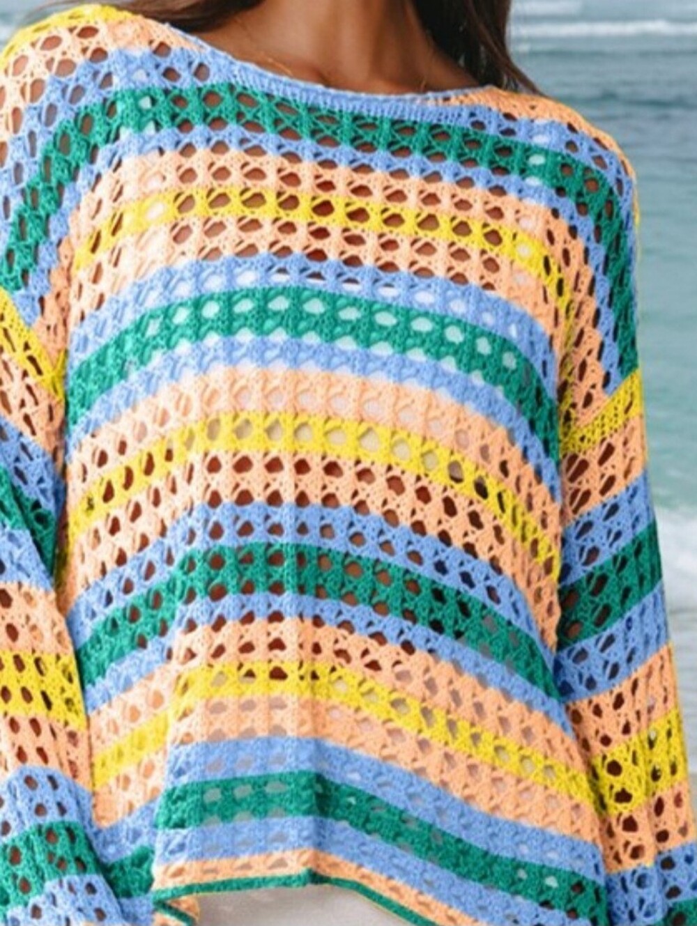 NWOT MULTI COLOR STRIPE CROCHET PULL OVER Oversized Small